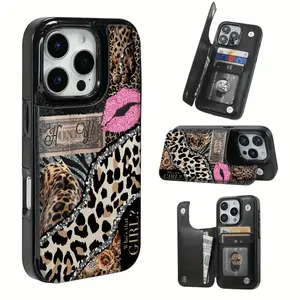 Pink leopard print floral pattern, a gift for friends and family for Halloween, Christmas, and Thanksgiving, with a credit card slot, multifunctional phone case, suitable for bank cards and more. It is compatible with iPhone 17/16/15/14/13/12. tiktokshops
