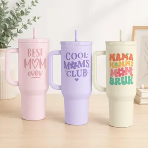 SANDJEST Mother's Day Her Gift Stainless Steel 40oz Tumbler with Handle & Straw, Reusable Large Capacity Thermos Cup, Hot Cold Insulation, Office Home