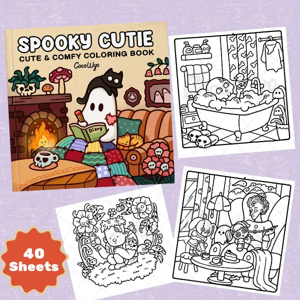 Spooky Cutie: Coloring Book for Adults Featuring Adorable Creepy Creatures in Cozy Hygge Moments for Relaxation