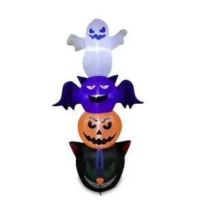 Halloween Inflatables Outdoor Decorations Cat Ghost Pumpkin Bat Pole with Built-in LED for Yard Garden Party Lawn Multi-colored Waterproof Polyester Cloth
