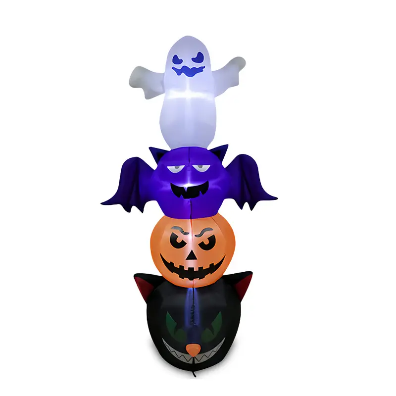 Scary Halloween Inflatable Outdoor Decorations Set - Cat, Ghost, Pumpkin, Bat with Built-in LED, Motor, Multi-Colored Waterproof Polyester Cloth for Yard, Garden Party