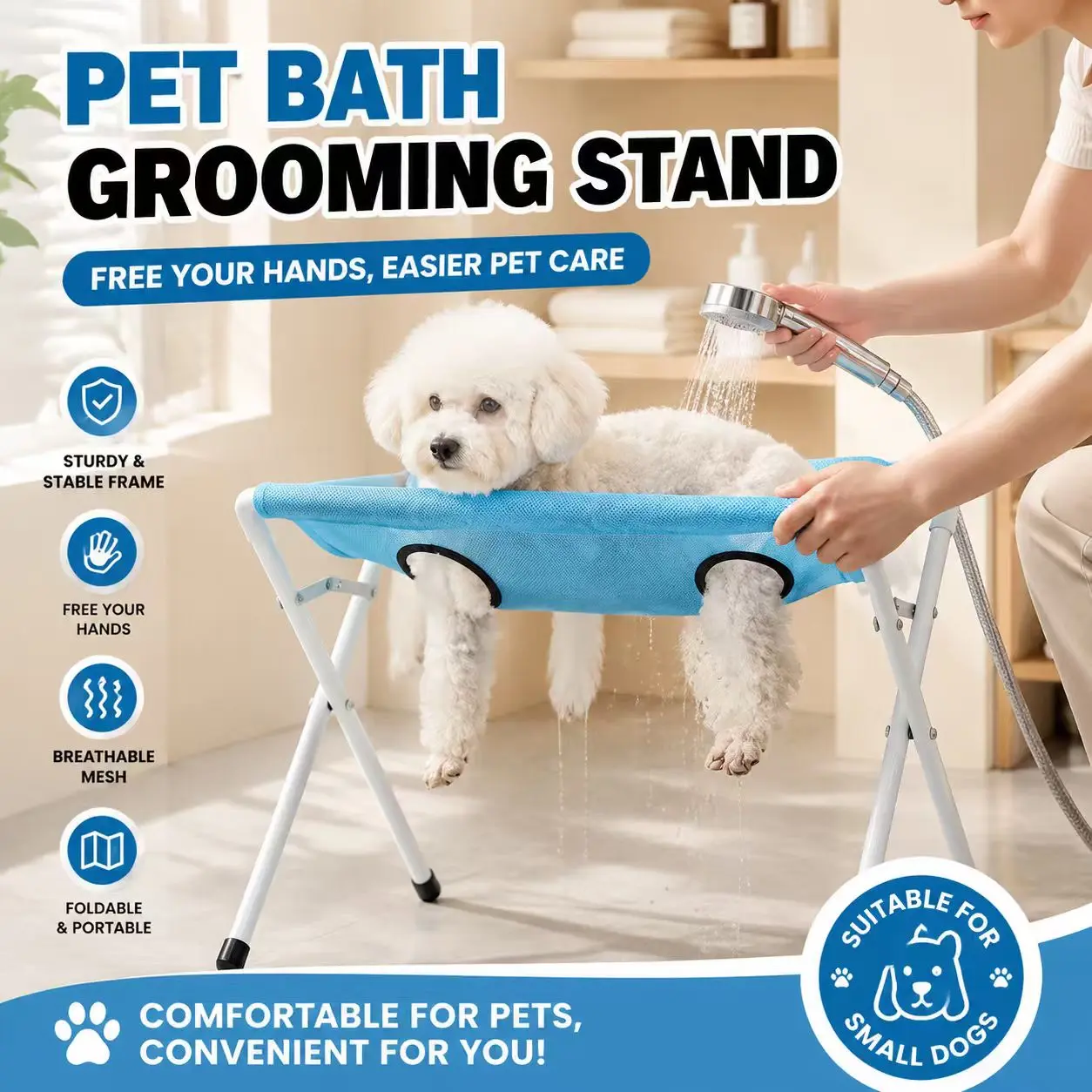 Adjustable Multi-Sizes Dog Bathing Hammock, Hands-Free Pet Washing Support Stand, Grooming Bath Helper for Small to Large Dogs