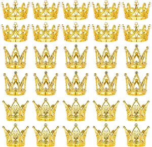 30 Pcs Crowns for Flower Bouquets Gold Crown Cake Topper Mini Crown for Flower Bouquet Accessories Birthday Crowns Cupcake Toppers for Bridal Wedding Baby Shower Mothers Day Party Cake Decor, 3 Style