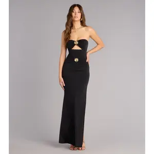 Golden Hour Drama Strapless Cutout Maxi Dress