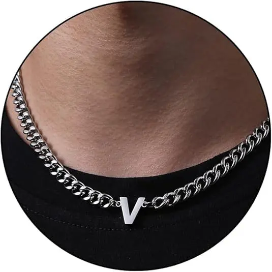 V letter necklace (steel color)