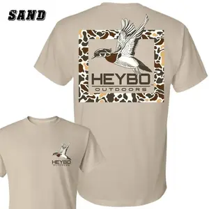 Heybo Outdoors Camo Duck T-Shirt, Flying Mallard Graphic Tee, Short Sleeve Hunting Tee for Waterfowl Hunters, Men's Graphic Tees, Cotton Top