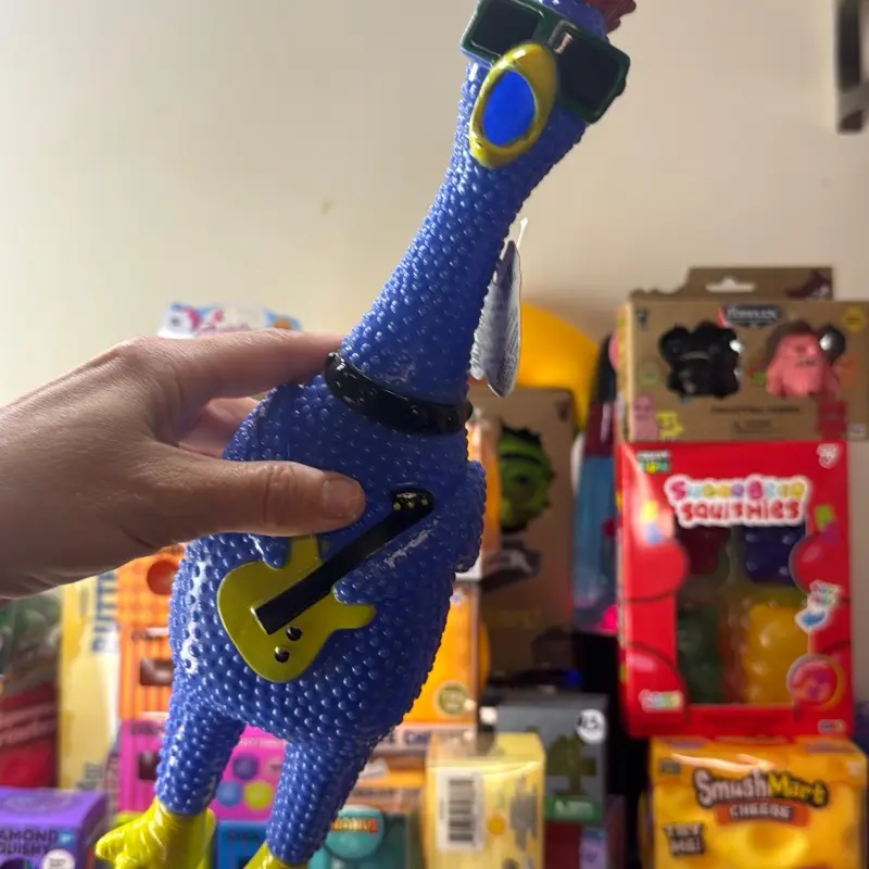 Funky rockstar chicken squeeze with sound stress relief toy
