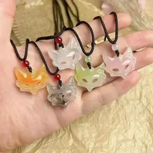 Handmade Necklace For Women Men Resin Fox Mask Pendant Kpop Braided Rope Chain Choker Fashion Jewelry