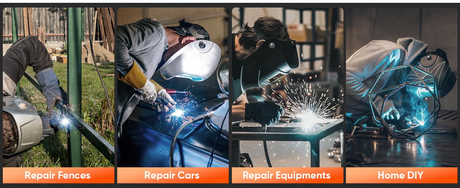 HZXVOGEN MIG185II 185A MIG Welder, 4 in 1 Gas MIG/Flux Core Gasless MIG/Lift TIG/Stick Welder, 110V 220V IGBT Inverter Synergy Multi Process Welding Machine Large LED Screen Display for Beginner