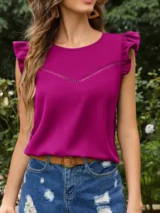 SHEIN Clasi Ruffle Armhole Keyhole Back Top