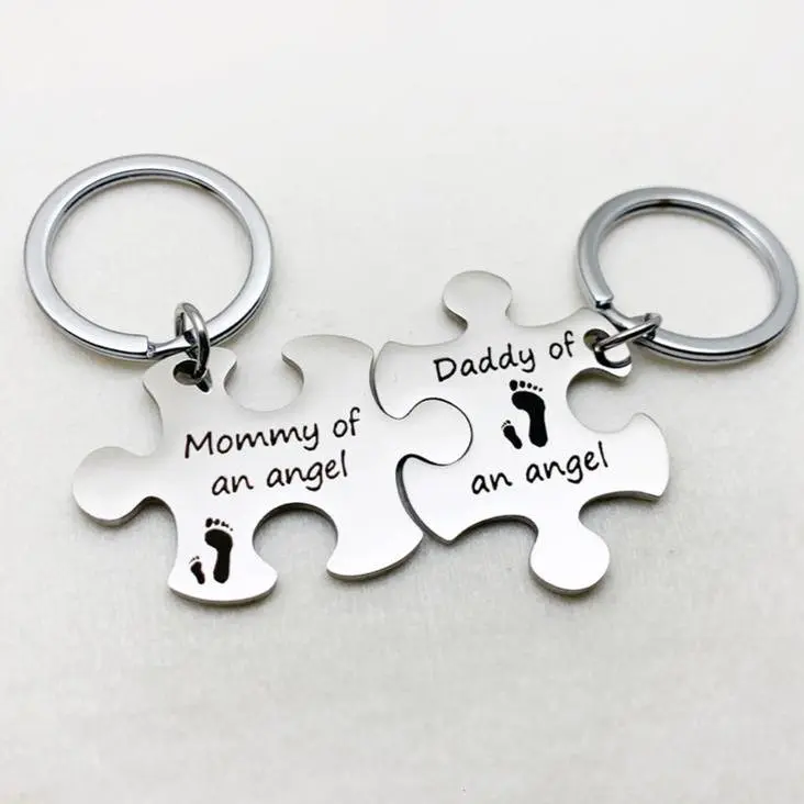 Child Memorial/Remembrance Stainless Steel Puzzle Keychain Set for Parents