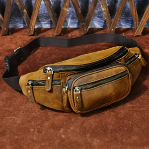 Crazy Horse Leather Hiking Riding Travel Fanny Waist Pack Small Phone Pouch For Men Women 346