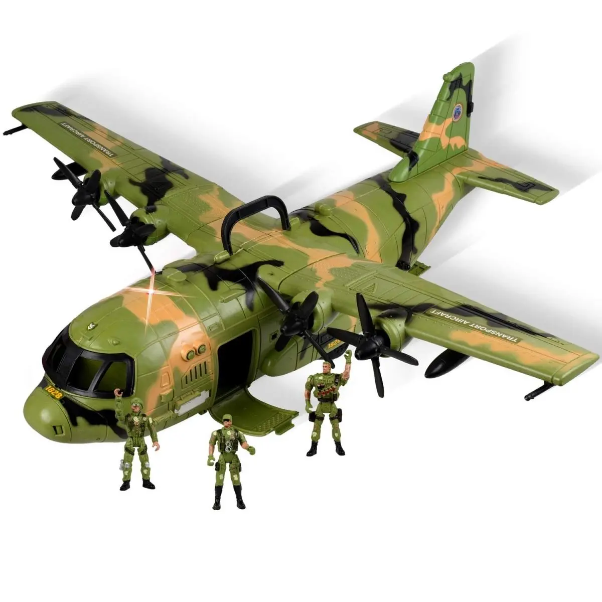 212 MAIN Mini Military C130 Airplane Action Toy for Small Animals - Open Hatch, Lights & Sounds, Detailed Realistic Look, Interactive Play with Soldiers
