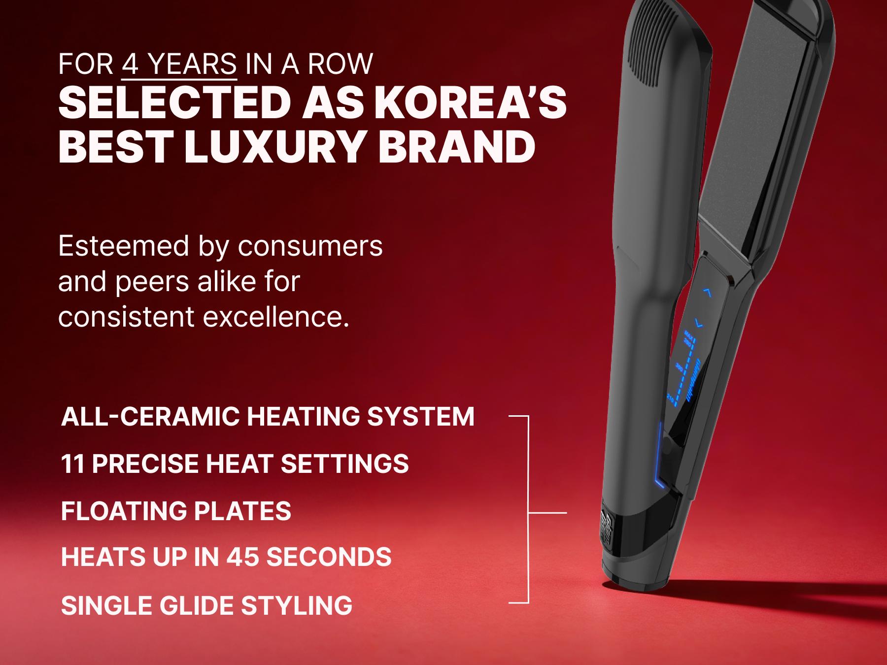 GLAMPALM GlamMuse Wide 1.5" Hair Straightener - All-Ceramic Flat Iron Infused with Vita-C, Salon Results with Less Heat Damage, Trusted by K-Pop Hair Stylists, Dual Voltage Hair Straightener, Silk Press (GP501T Pure Black)