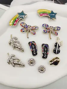 12PCS Multicolor Dragonfly Rainbow ABS Shoe Charms Set DIY Accessories Bling Rhinestone Leaves Clogs Shoes Buckles Decorations Removable Violin Flower Shoe Clips Decor, Footwear, Fit Women Bubble Slides Slippers Sandals Garden Shoes Party Gift