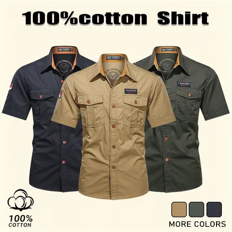 New American Executive Summer Double Pocket Half Sleeve Shirt Men's Casual Military Wear Short Sleeve Shirt Thin Men's Style