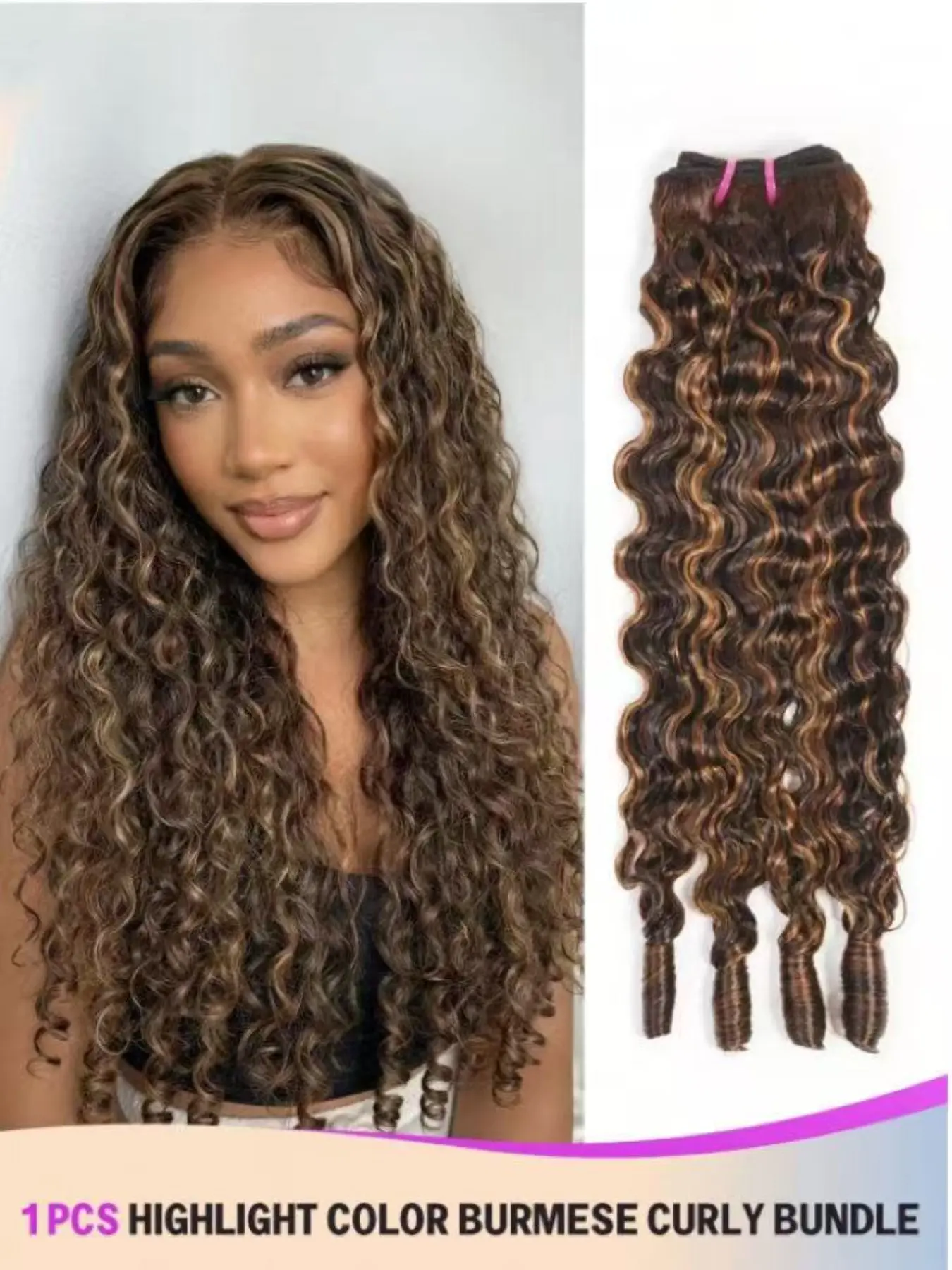 P4/27 Burmese Curly 1pcs Bundles Human Hair Pixie Curls Human Hair Spiral End Burmese Curly Human Hair Bundles Weave Bundle Unprocessed Human Hair Extensions Human Hair Weaves