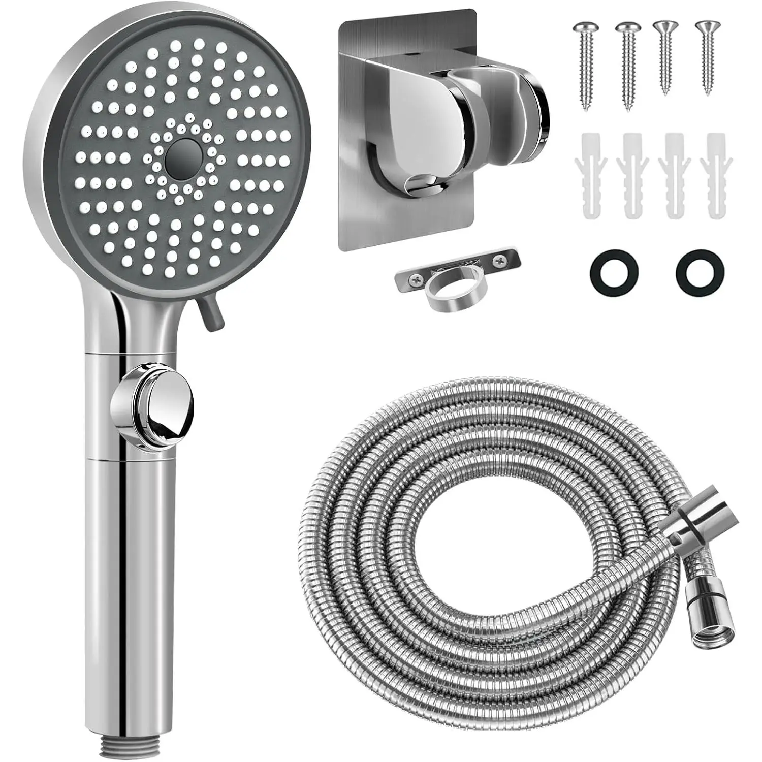 RV shower head with hose, high-pressure 5-mode shower head replacement part, suitable for RVs/campers, travel trailers, and motorhomes, water-saving, handheld shower head with bracket and hose, with switch