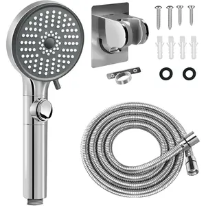 RV shower head with hose, high-pressure 5-mode shower head replacement part, suitable for RVs/campers, travel trailers, and motorhomes, water-saving, handheld shower head with bracket and hose, with switch