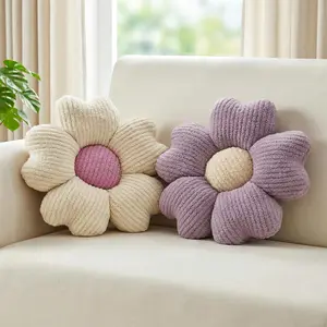 2 Pcs Lavender Decorative Throw Pillows, 15'' Cute Daisy Flower Shaped Pillow Floor Seating Cushion for Bed Couch Sofa Bedroom Room Dorm Decor (Lavender & Ivory)
