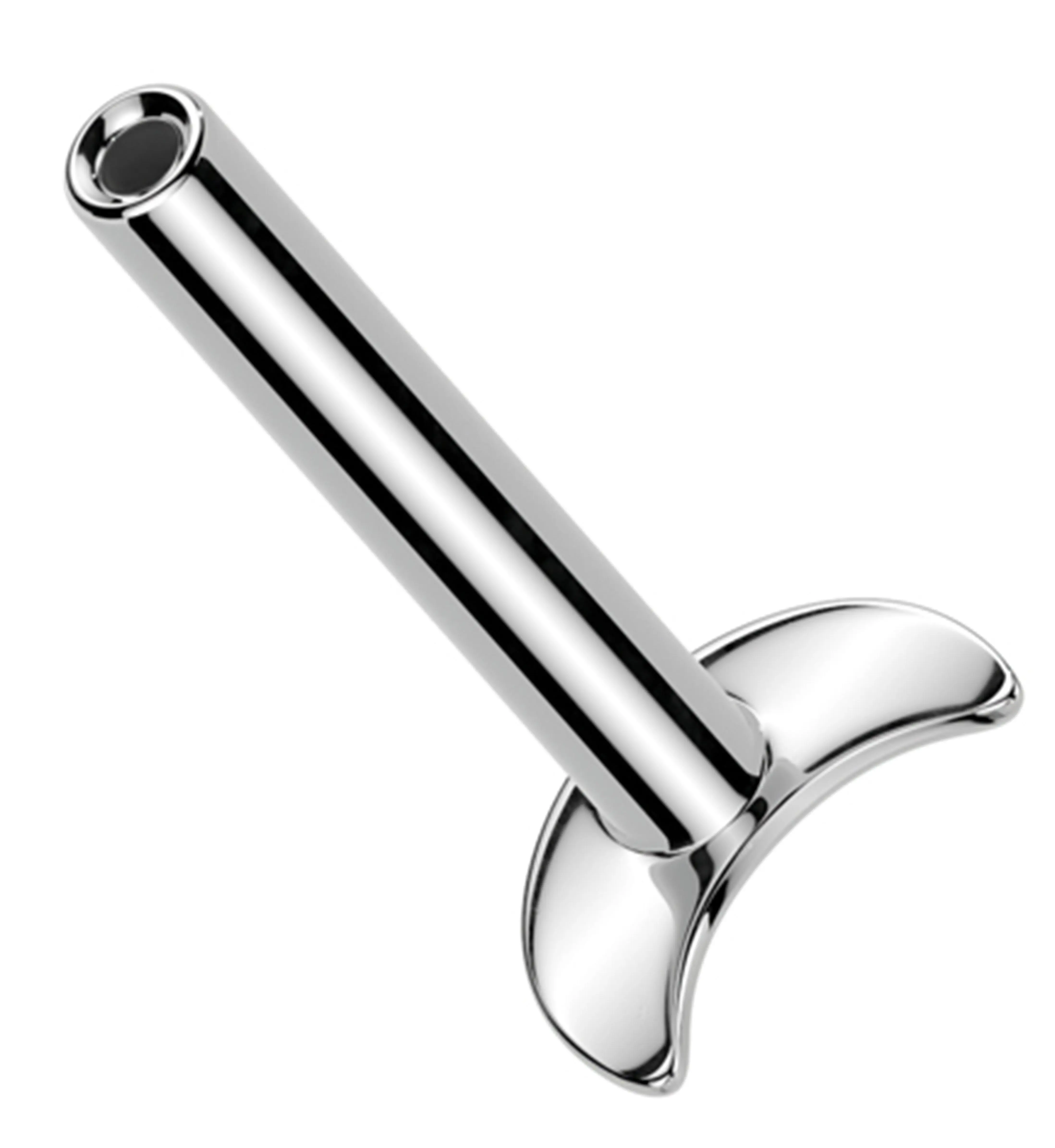Unisex Crescent Moon Titanium Threadless Labret Post, Flat Back Disk, Multi-Size, Secure Fit, 1/4" (6mm) Body Jewelry