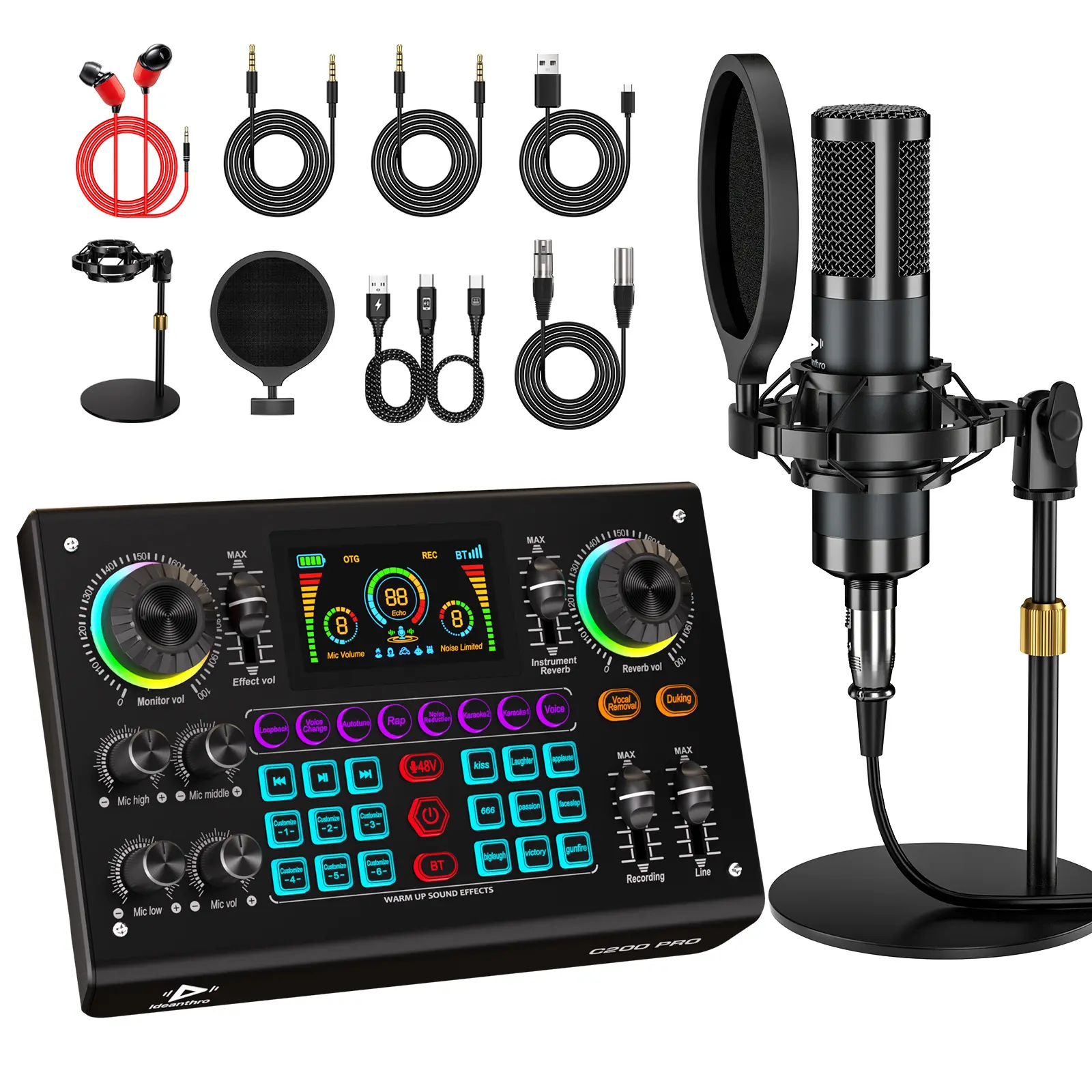 Ideanthro C200 PRO-P15 Plastic Digital USB Audio Mixer - Dual-Core DSP, 2 Mic Outputs, 2 Headphone Outputs, Adjustable Tone, Multiple Voice Changers, Noise Reduction, Electronic Soundboard for Content Creators, Streamers, Multi-Device Compatibility, Conte
