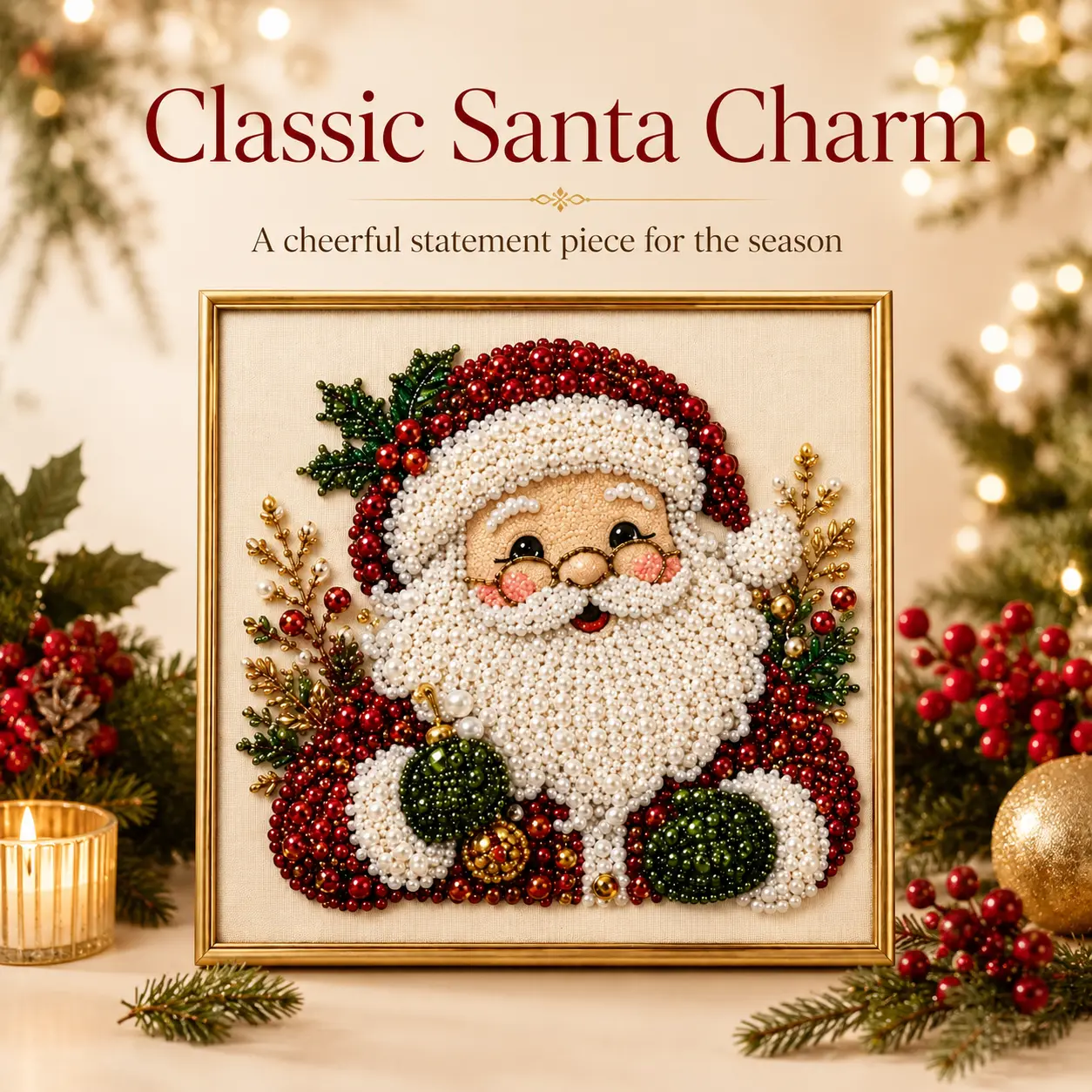 Santa Claus Pearl Art DIY Kit, 3D Diamond Painting Christmas Craft Set, Beaded Holiday Decoration Artwork, Creative Party Gift for Adults & Kids, Handmade Christmas Home Decor