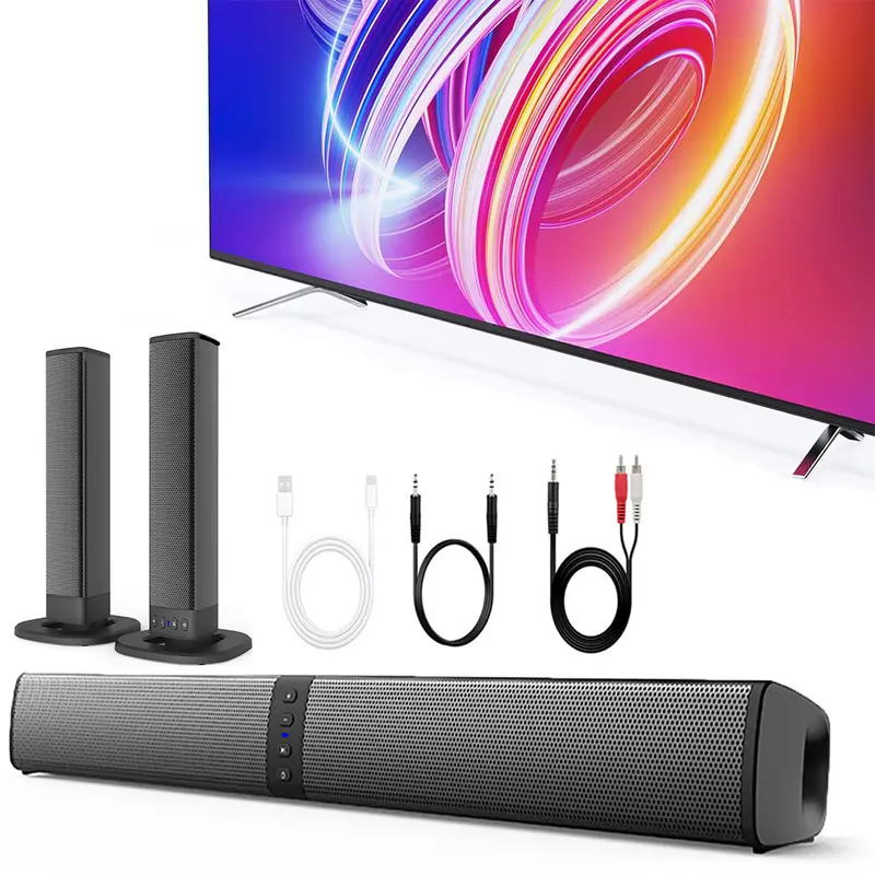 DAZONE 2-in-1 Separable Surround Sound Bar, 4 Built-in Subwoofers, 2 x Base, Waterproof IP4, Bluetooth Wireless, USB/RCA Compatible TV Sound System for Smart TV Home Cinema Audio