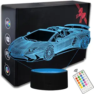 16 Colors Car Night Light, 3D LED Night Lamp for Boys - Racing Cars Themed Bedroom Lamps, Optical Illusion Lamp with Remote Control, Perfect for Kids' Room Décor, Cool Gifts for Car Lovers