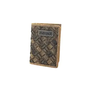 Ariat Men’s Western Leather Trifold Wallet with Woven Basket Weave, Mens Gifts for Wallet Lovers, Wallets