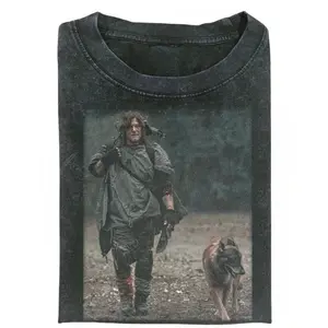 Daryl Dixon Dog Walking Shirt, Norman Reedus The Walking Dead Graphic Tee, Apocalypse Survivor Biker T-shirt, Gift for Men, Gift for Women, Crew Neck T-shirt, Trending T-shirt