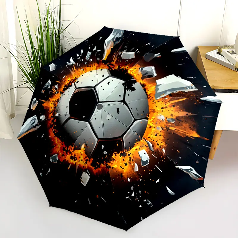 1 PC Automatic Folding Umbrella - Soccer Ball Explosion Impact Pattern, Portable & Foldable Design with 8 Ribs, Merry Christmas Pattern,Casual Outdoor Accessory Halloween and Christmas Birthday Gifts. D0094