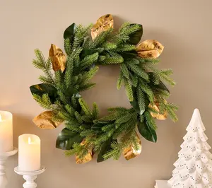 22" Magnolia Wreath with Gold Detail by Kim Gravel