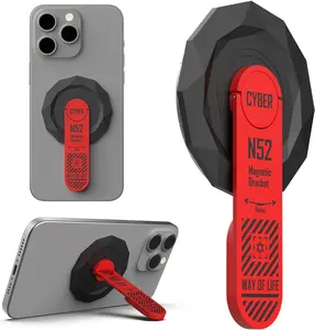 Magnetic Phone Stand Cellphone Grip Rotated 360°,Portable Zinc Alloy Cell Phone Stand,Compatible iPhone Holder Adjustable Kickstand, (Red and Grey))