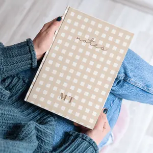 Personalized Initials Journal Notebook, Monochrome Gingham Notebook, Custom Name Journal, Aesthetic Minimalist Diary, Personalized Gift for Her, Custom Initial Notebook, Cute Gingham Pattern Journal
