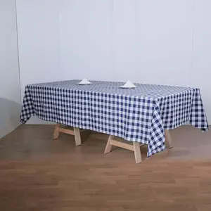 Polyester Rectangle Tablecloth 60"x126" White/Navy Blue Checkered Buffalo Plaid Table Cover