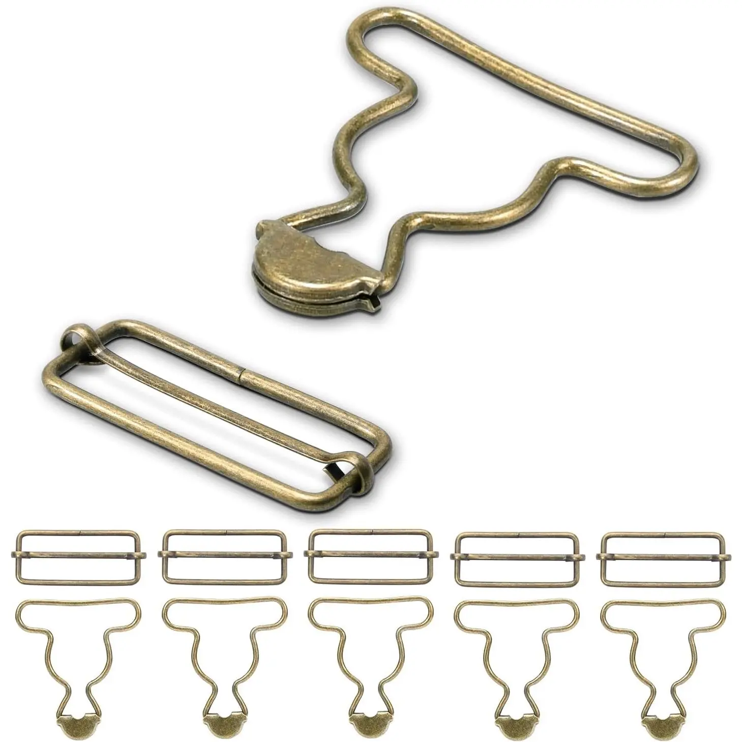 6 Sets 1-1/2" Overall Buckles Replacement, Suspender Buckle Metal Bib Clip Clasp with Adjustable Tri-Glide Slide Buckle for Jeans Suspender, Pants Sewing Accessories (Bronze No-Sew Button)