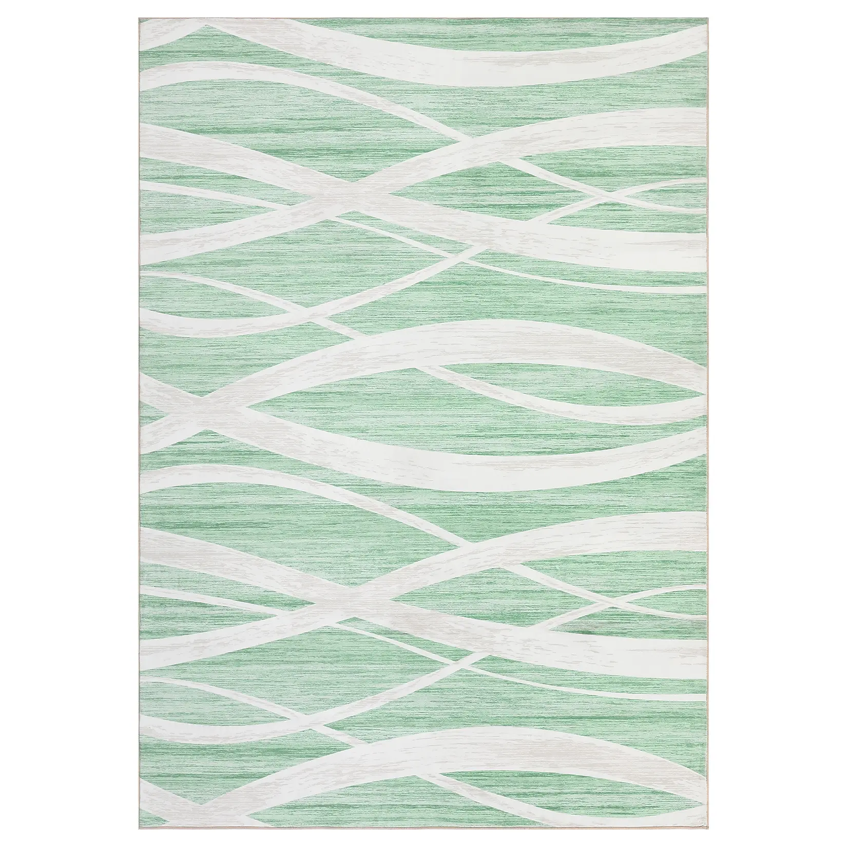 9 x 12 ft Rectangular Low Pile Green Area Rug - Polyester Fiber Imitation Cashmere, Modern Line Printed, Foldable, Machine Washable, Grippy, for Hallway, Bathroom Entryway, Low Pile Rug, Machine Washable Rug
