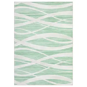 5x7 ft Slip-Proof Low Pile Polyester Fiber Imitation Cashmere Green Rectangular Foldable Line Printed Modern Washable Area Rug for Hallway, Bathroom Entryway, Slip-Proof Area Rugs