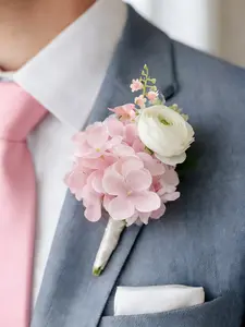 6pcs Hydrangea Boutonniere for Men Wedding, Groom & Groomsmen Ranunculus Boutonniere Real Touch Artificial Silk Men's Corsage Flower Pin, Perfect for Wedding Party, Prom, Anniversary,Vintage Rustic Marriage