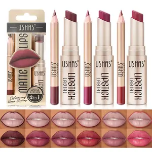 USHAS 12 Color Lip Liner + LIPSTICK Set Easy Coloring Matte Lipstick Long Lasting Nude Red Lipstick for Versatile Everyday Use