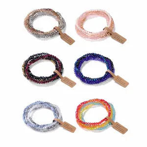 Luminava 24-piece crystal beaded bracelet set for women — 4 mm colorful glass beads, stackable stretch bracelets, beach surfer style, layering statement bracelets, handmade jewelry gift