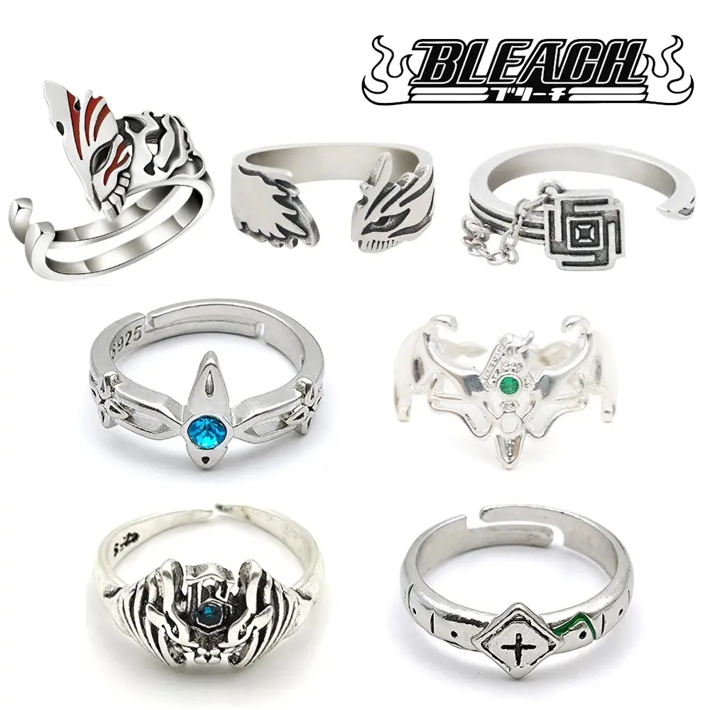 Goth Anime Stackable Finger Rings Set with Character Graphics, Hyorinmaru & Grimmjow Inspired Vintage Alloy Jewelry for Cosplay Wear, Collectibles