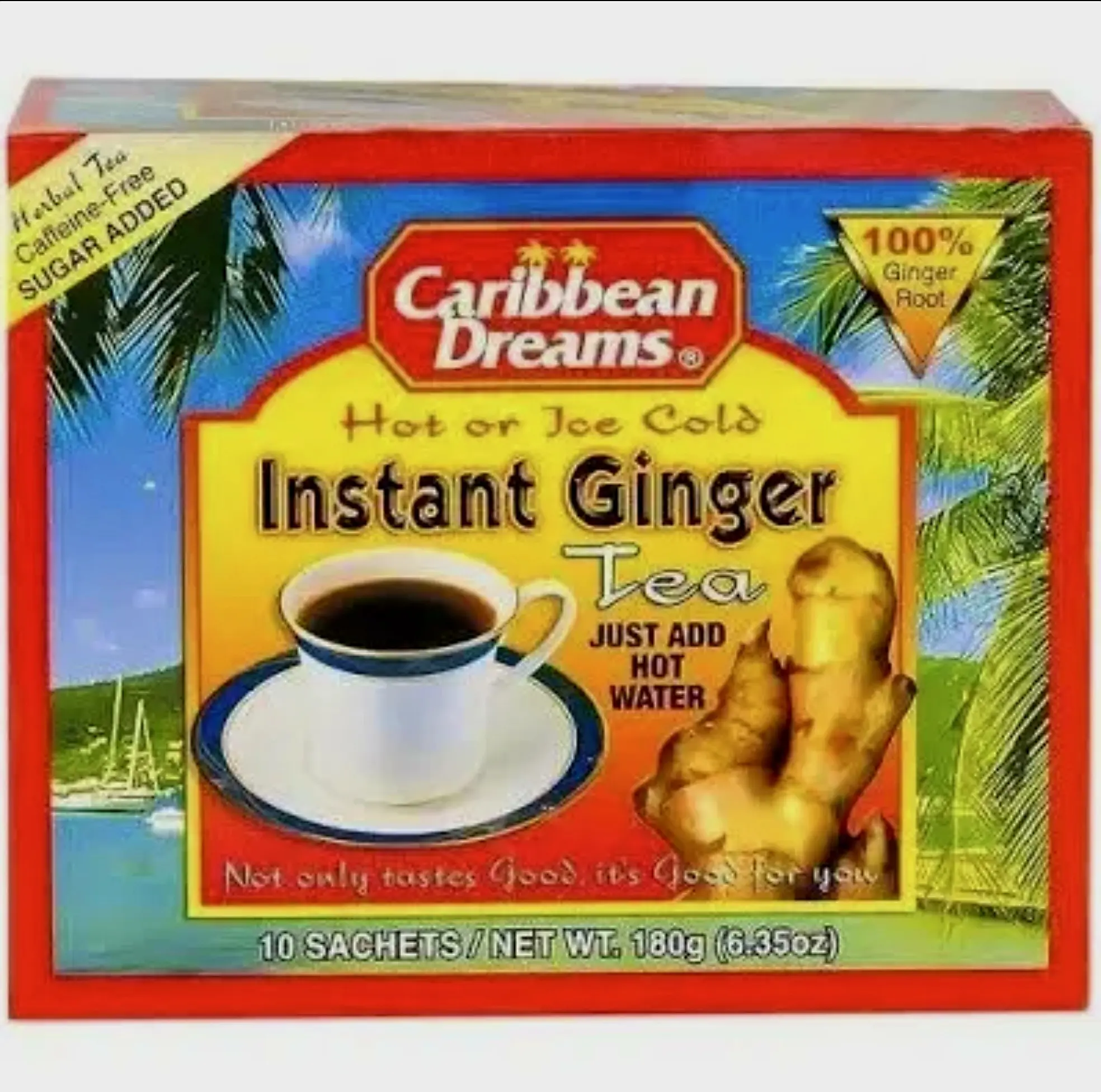 Caribbean Dreams Instant Ginger Tea, 10 Sachets – 6.35 oz (180 g)