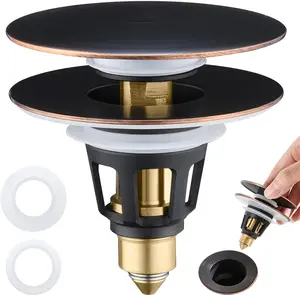 Universal 2-in-1 Bathroom Sink Stopper - Pop Up Sink Drain Stopper, Push Button Sink Drain Stopper Replacement, Wash Basin Drain Filter Plug with Anti-Clogging Strainer, Oil Rubbed Bronze