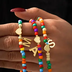 Colorful Beaded Initial Necklaces for Girls, Dainty Letter Choker, Trendy Jewelry for Teens & Toddlers, Ideal Easter Basket Stuffers and Birthday Gifts