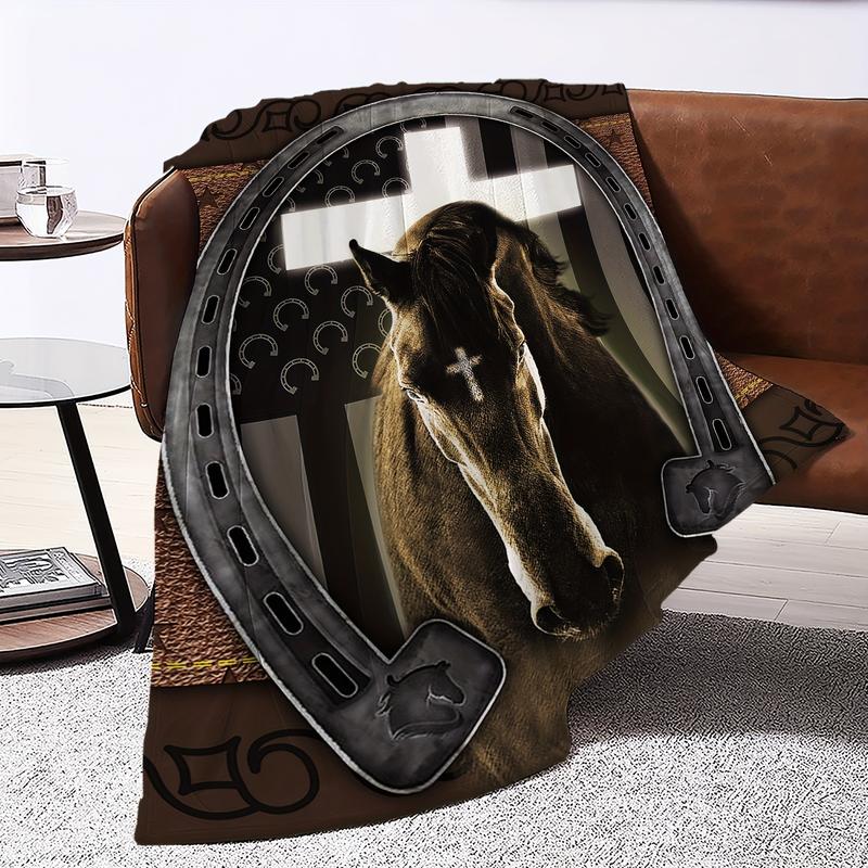 1 piece horse print flannel blanket, gift square blanket soft and comfortable, suitable for adults for home picnics and travel