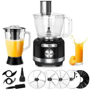 Davivy 16 Cup Food Processor Blender Combo,10-in-1 Multifunction 3.8L Meat Processor Bowl 6 CUP(50 oz) Glass Blender & Filter,600W with 2 Speeds Plus Pulse Vegetables Chopper for Home Use,Black