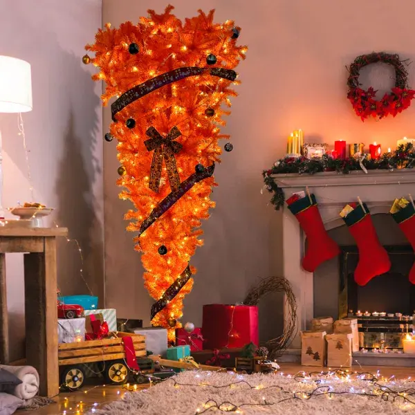 7.5 FT Orange Upside Down Christmas Tree Round Traditional