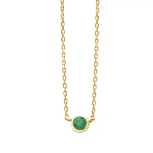 Emerald Station Necklace Bezel Set in Solid 14k Yellow Gold